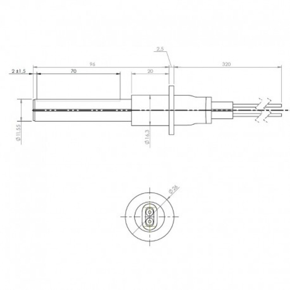 Керамична запалка / нагревател с фланец и яка за пелетна камина, Ø11.55mm/107mm/300W (14701048) | Запалки / Нагреватели за пелетни камини | Резервни части за пелетни камини |