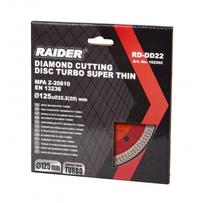 Диамантен диск Raider Turbo RD-DD22, 125x22.2 мм - Дискове за ъглошлайфи