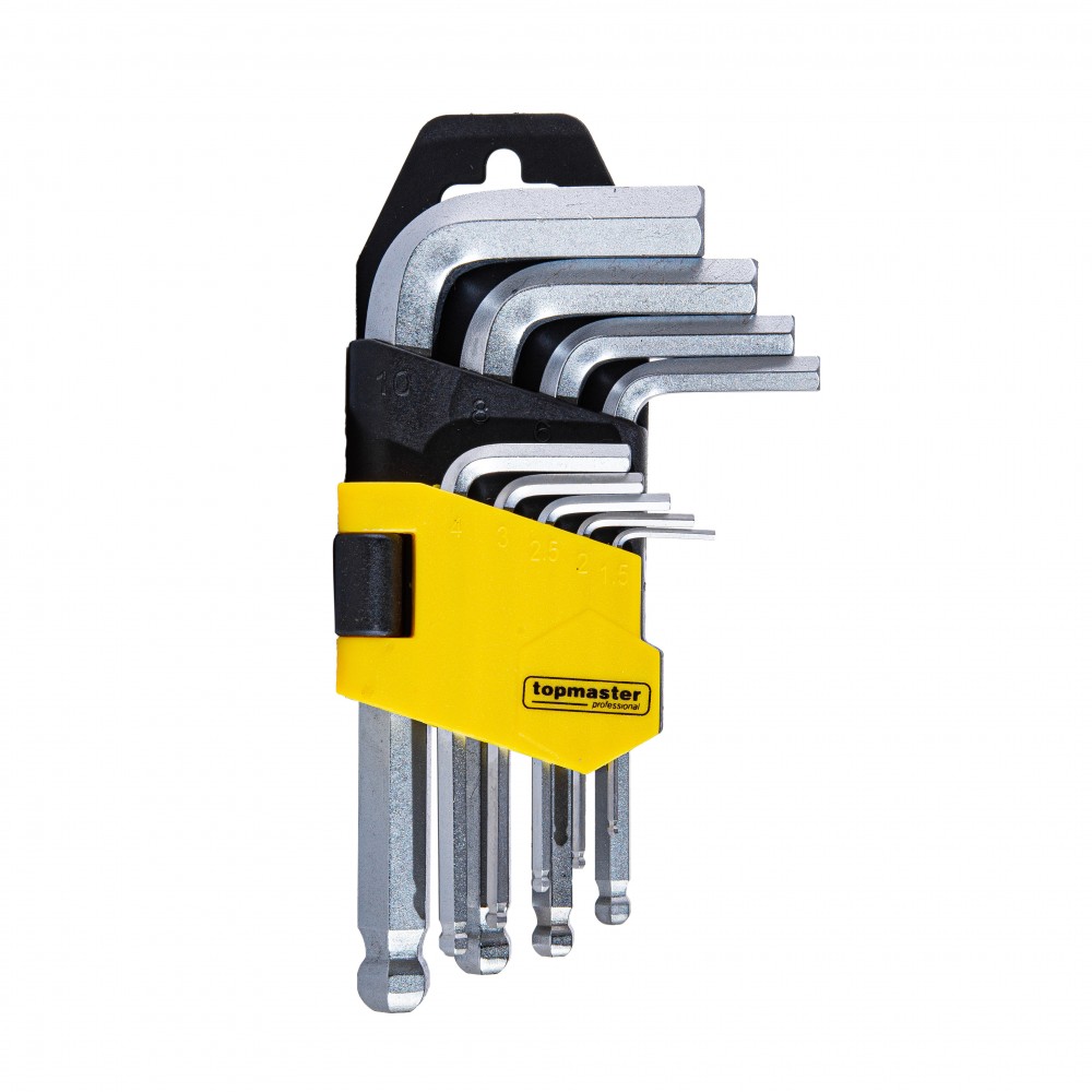 Комплект къси  шестограми за работа под ъгъл TopMaster Pro, 1.5-10 mm, 46-120 mm, 9 броя | Шестограмни ключове | Ръчни инструменти |