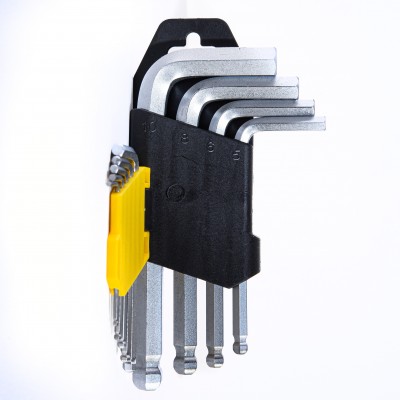 Комплект къси  шестограми за работа под ъгъл TopMaster Pro, 1.5-10 mm, 46-120 mm, 9 броя     - Шестограмни ключове