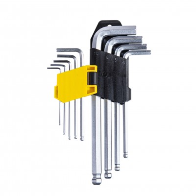 Комплект средни шестограми за работа под ъгъл TopMaster Pro, 1.5-10 mm, 70-180 mm, 9 броя       - Шестограмни ключове