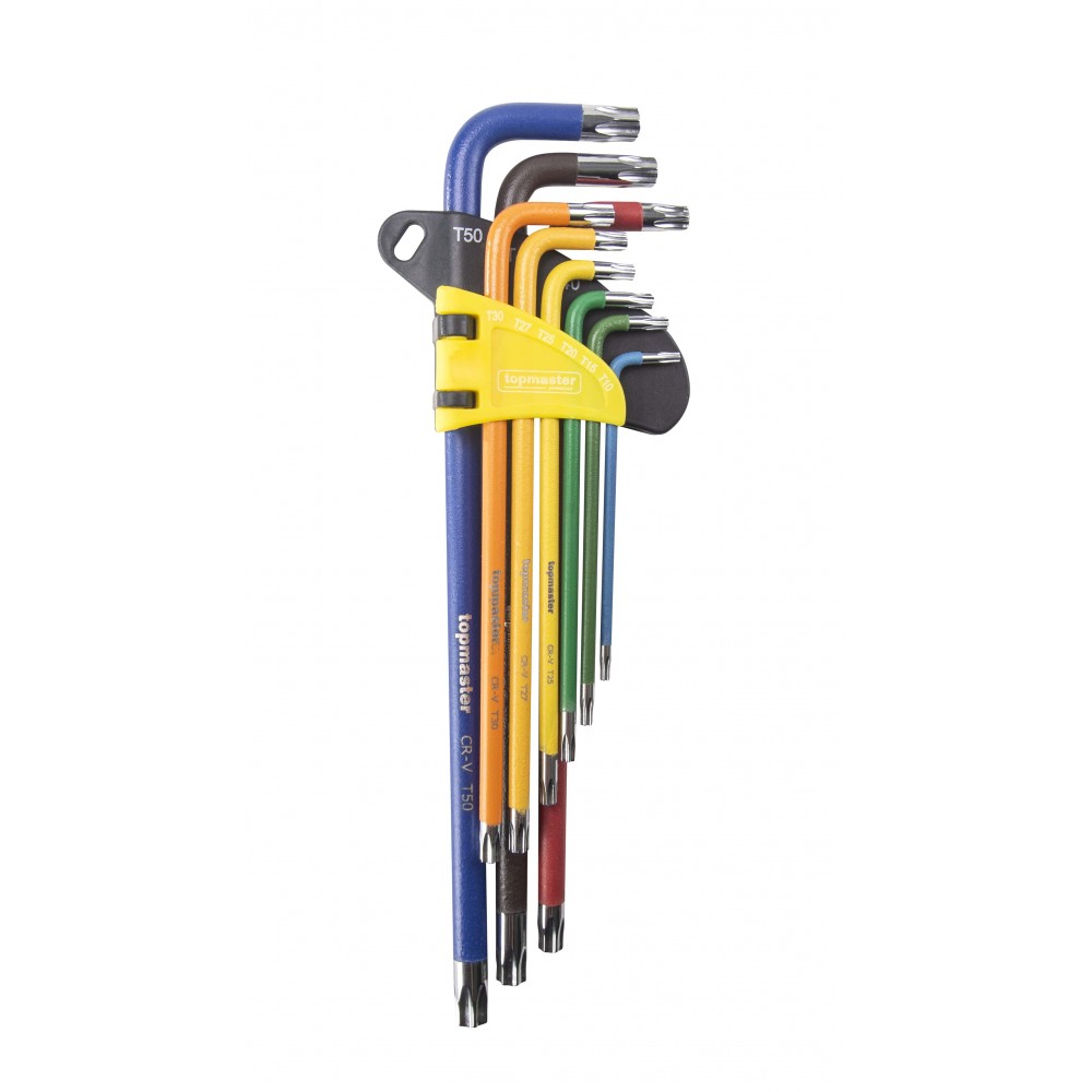 Комплект удължени цветни шестограми Topmaster, Torx, TT10-50, 9 броя | Шестограмни ключове | Ръчни инструменти |