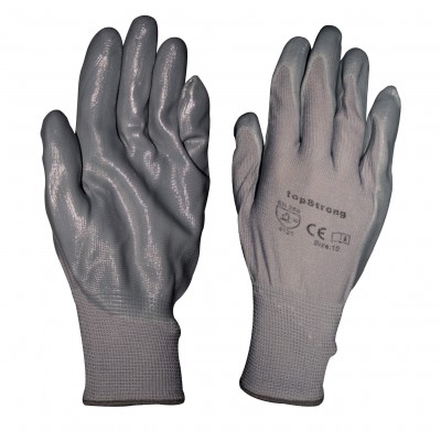 Ръкавици сивo полиестерно трико/сив нитрил-хенгер TS р-р 9 - Top Strong