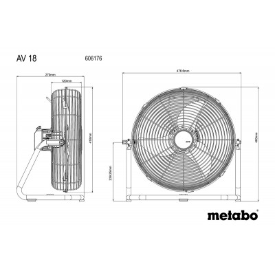 Акумулаторен вентилатор METABO AV 18 SOLO, 18V  - Вентилатори
