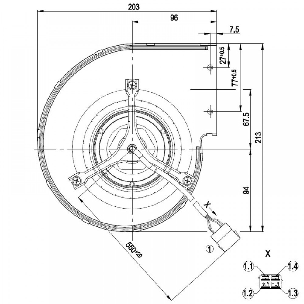 Центробежен вентилатор EBM за пелетна камина Edilkamin, Karmek One и др., Дебит 590m³/h | Вентилатори | Части за пелетни камини |