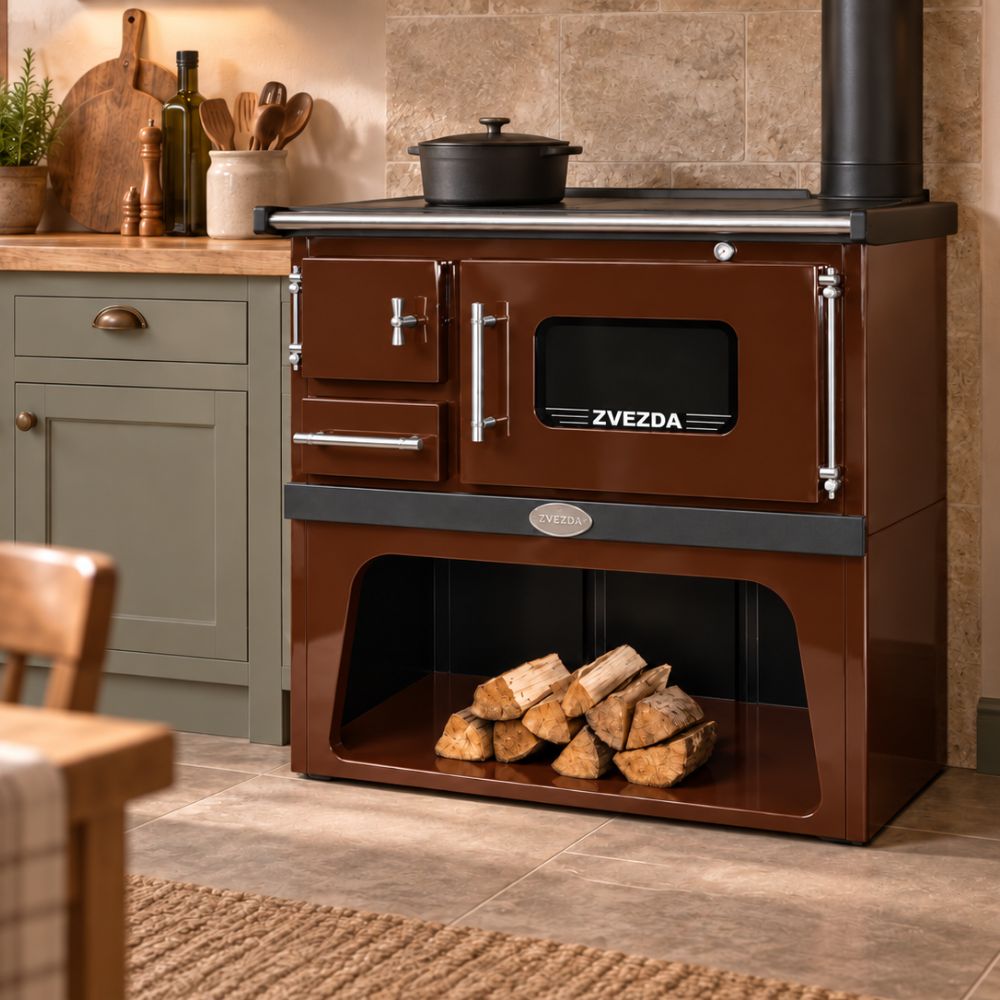 Готварска печка на дърва Звезда Classic GFE Кафява, 5.9kW | Камини на дърва с фурна | Камини на дърва |