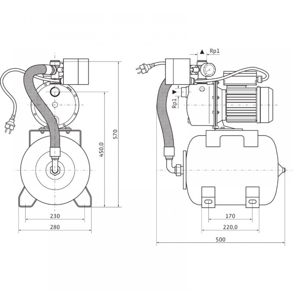 Хидрофорна помпа Wilo HWJ 202 X EM 24L - мощност 650W, напор 34м, дебит 75 l/min | Електрически помпи за вода | Водни помпи |