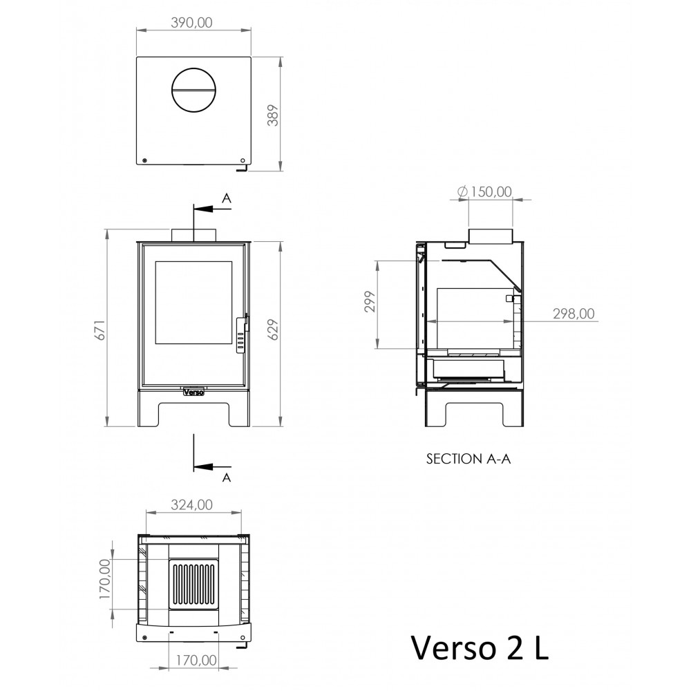 Камина на дърва Версо 2L, 5 kW | Сухи камини | Камини на дърва |