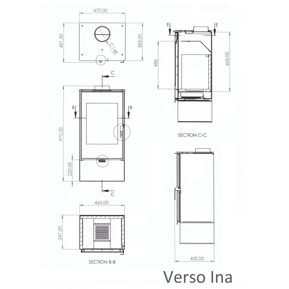 Камина на дърва Версо Ina, 7.5kW | Сухи камини | Камини на дърва |