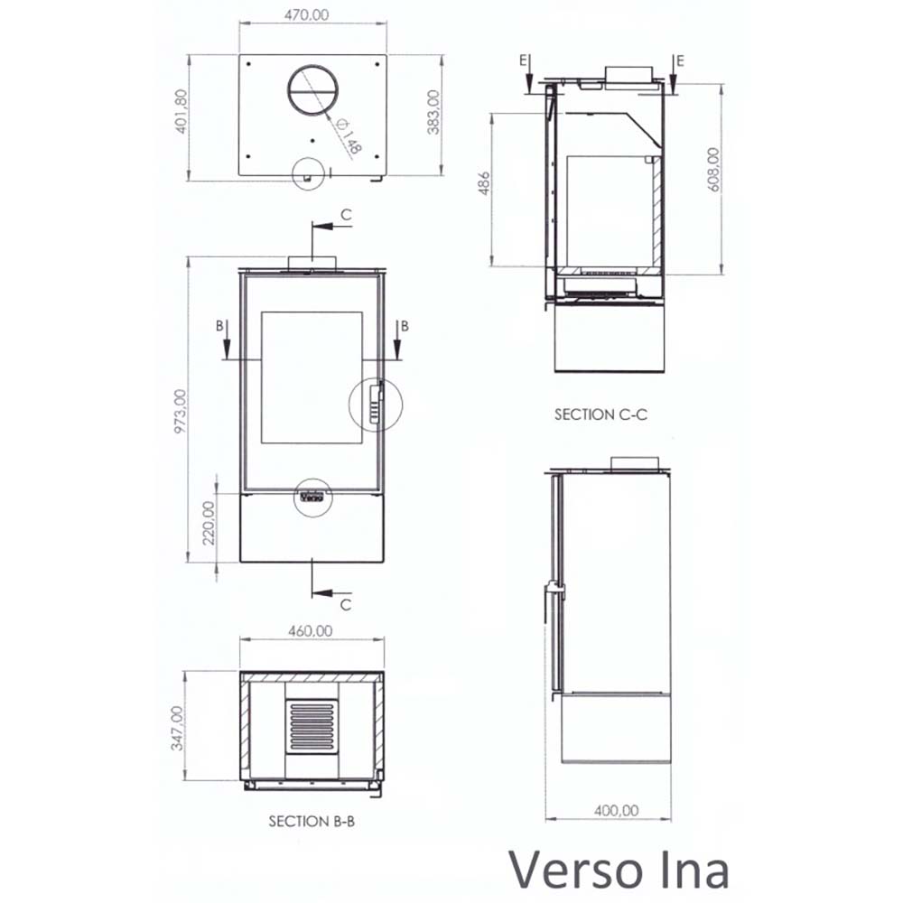Камина на дърва Версо Ina, 7.5kW | Сухи камини | Камини на дърва |