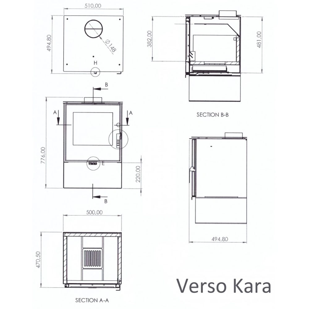 Камина на дърва Версо Kara, 7.5kW | Сухи камини | Камини на дърва |