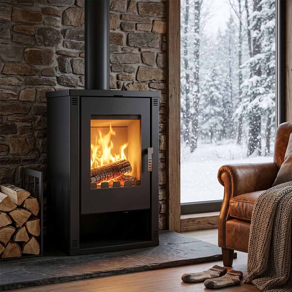 Камина на дърва Версо Lheia черна, 7.5 kW | Сухи камини | Камини на дърва |