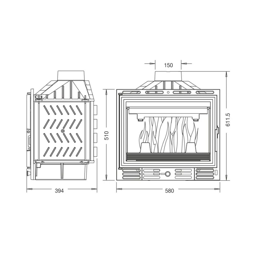 Камина за вграждане на дърва UNIFLAM 600 ECO с клапа, 8kW | Сухи камини за вграждане | Камини за вграждане |