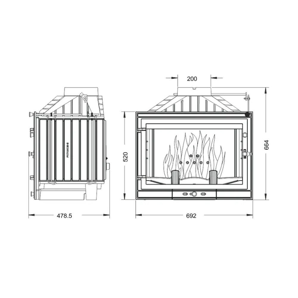 Камина за вграждане на дърва UNIFLAM 700 STANDARD ECO с клапа и подаване на въздух, 10kW | Сухи камини за вграждане | Камини за вграждане |