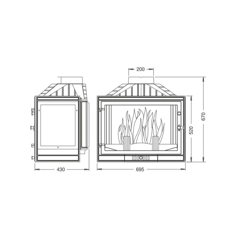 Камина за вграждане на дърва UNIFLAM 700 STANDARD с клапа, лява страна, 14kW | Сухи камини за вграждане | Камини за вграждане |