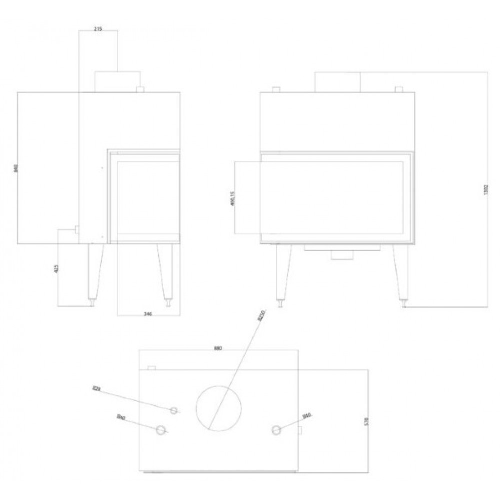 Камина за вграждане с водна риза на дърва Balkan Energy ATS STABLE HYDRO CORNER 800, дясна страна, 24.58kW | Камини с водна риза за вграждане | Камини за вграждане |