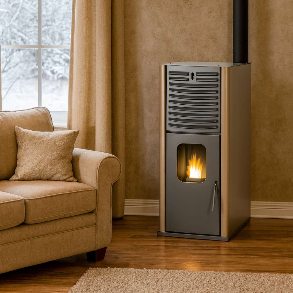 Пелетна камина с водна риза Mytherm IOLI TSA 27 бежова, с вентилатор, 29.5kW | Пелетни камини с водна риза | Пелетни камини |