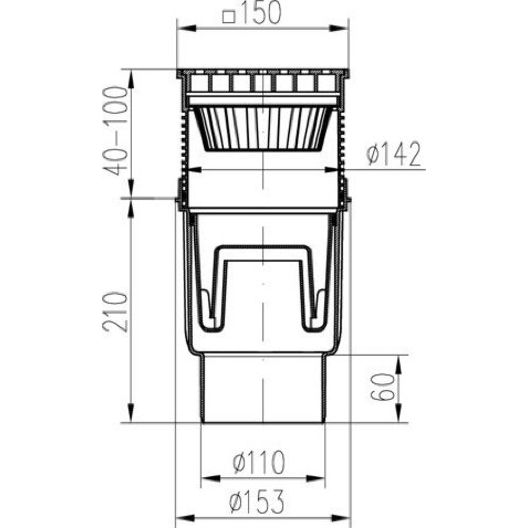 Прав сифон Ф110 с клапа, решетка 150х150 мм, чугун - Balkanenergy.bg