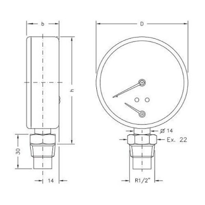 Радиален термоманометър с клапан Cewal - Термометри/Манометри