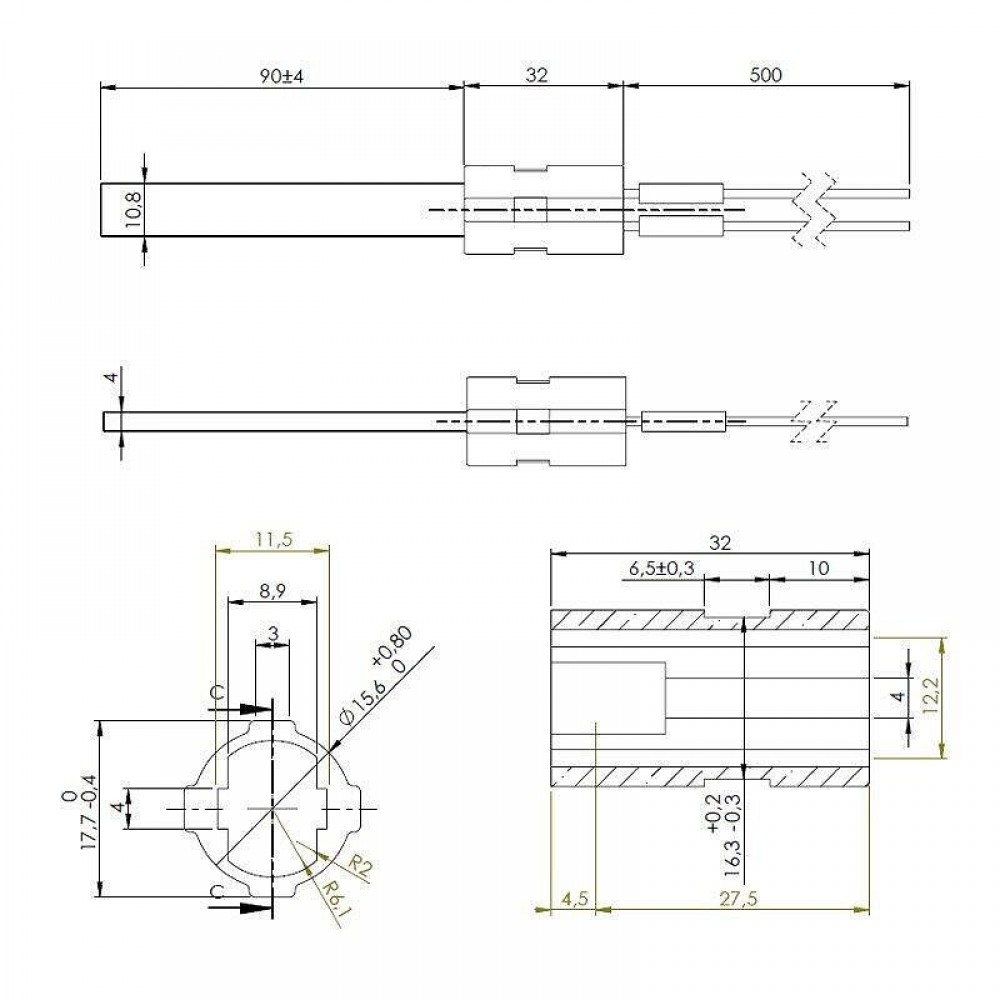 Нисковолтова запалка / нагревател за пелетна камина, Дължина 122mm, 120W, 24V | Запалки / Нагреватели | Части за пелетни камини |