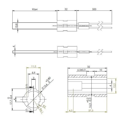 Нисковолтова запалка / нагревател за пелетна камина, Дължина 122mm, 120W, 24V - Запалки / Нагреватели за пелетни камини