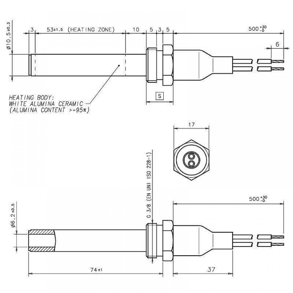 Керамична запалка / нагревател за пелетна камина, Дължина 88mm, 250W | Запалки / Нагреватели | Части за пелетни камини |