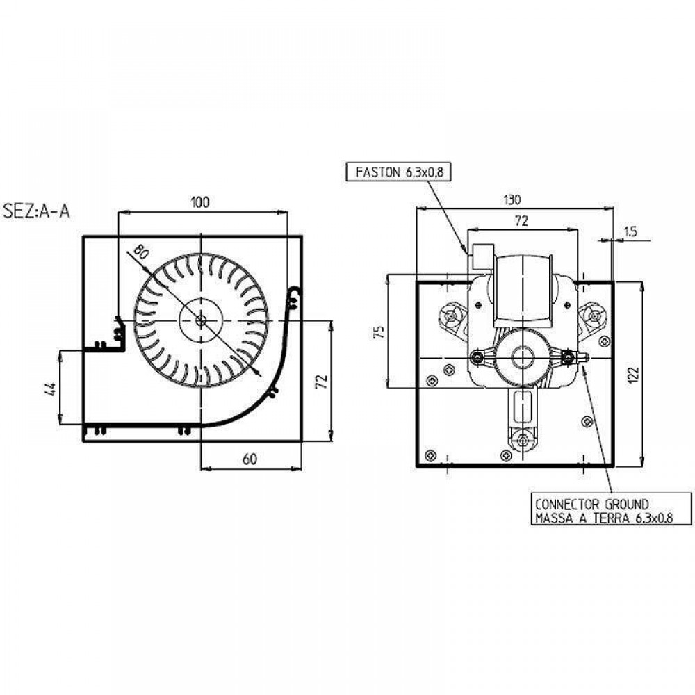 Тангенциален вентилатор за пелетна камина, Ø80mm, Дебит 250m³/h | Вентилатори | Части за пелетни камини |