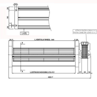 Тангенциален вентилатор за пелетна камина, Ø80mm, дебит 251-302m³/h - Fergas