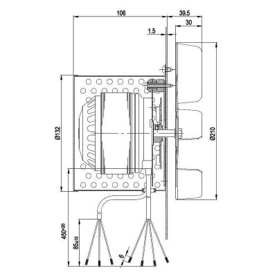 Вентилатор за димни газове EBM за пелетна камина, дебит 450 m³/h - Вентилатори