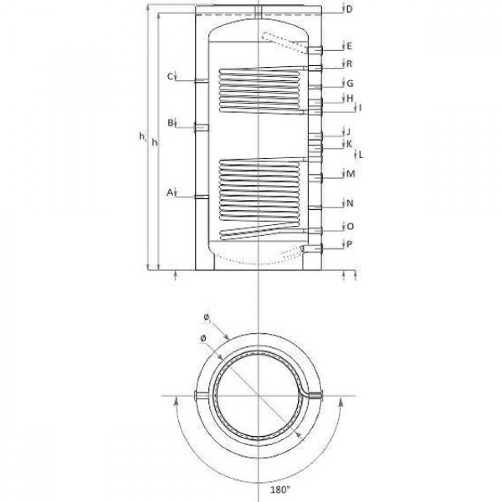 Буферен съд Sunsystem, Модел PR2 1000, Вместимост 1000л, Две серпентини | Буферни съдове |  |