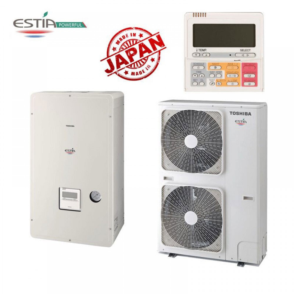 Инверторна термопомпа въздух вода Toshiba Estia Powerfull за отопление (16,92kW) и охлаждане (9,65kW), Трифазна | Термопомпи |  |
