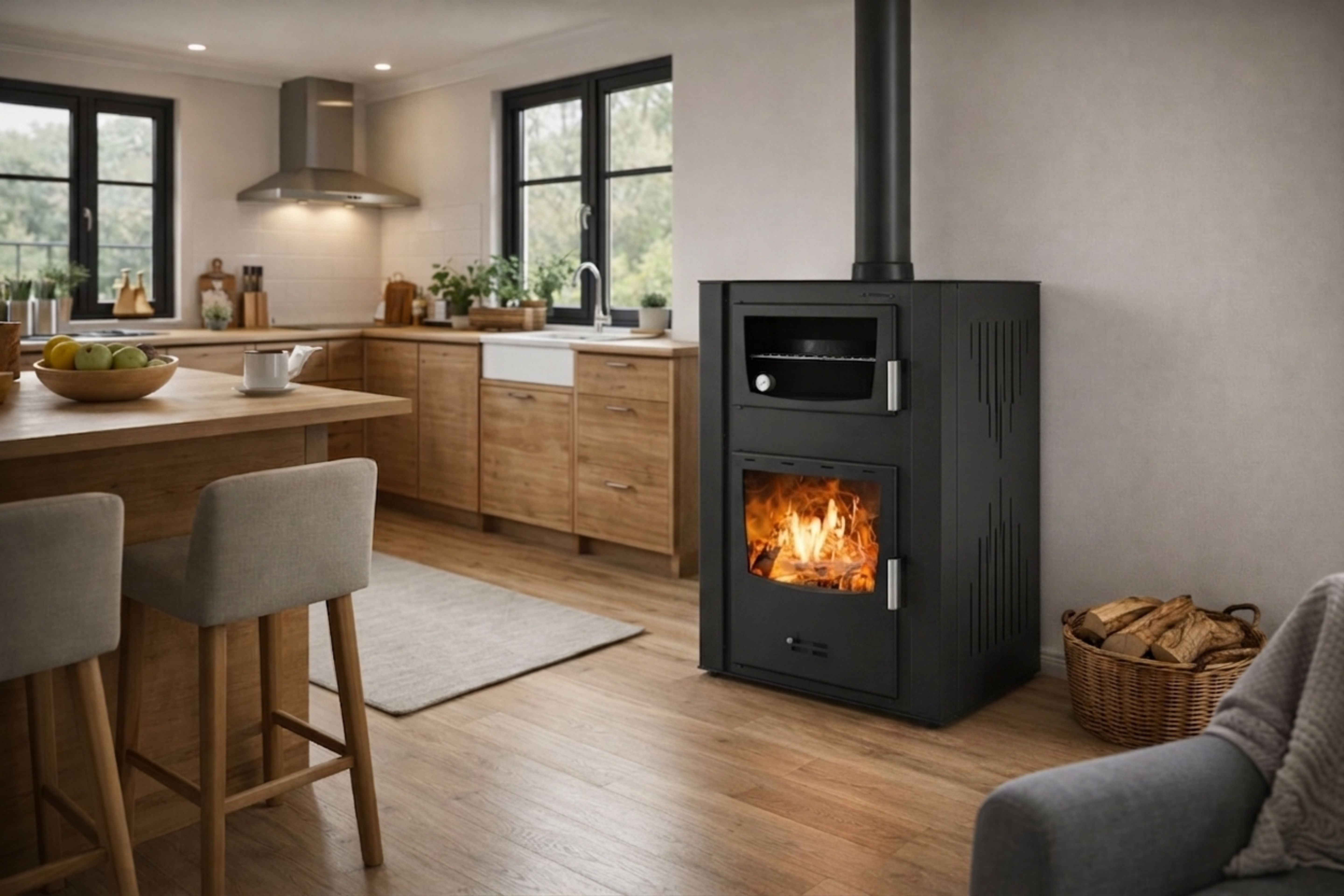 Камина на дърва с фурна и водна риза