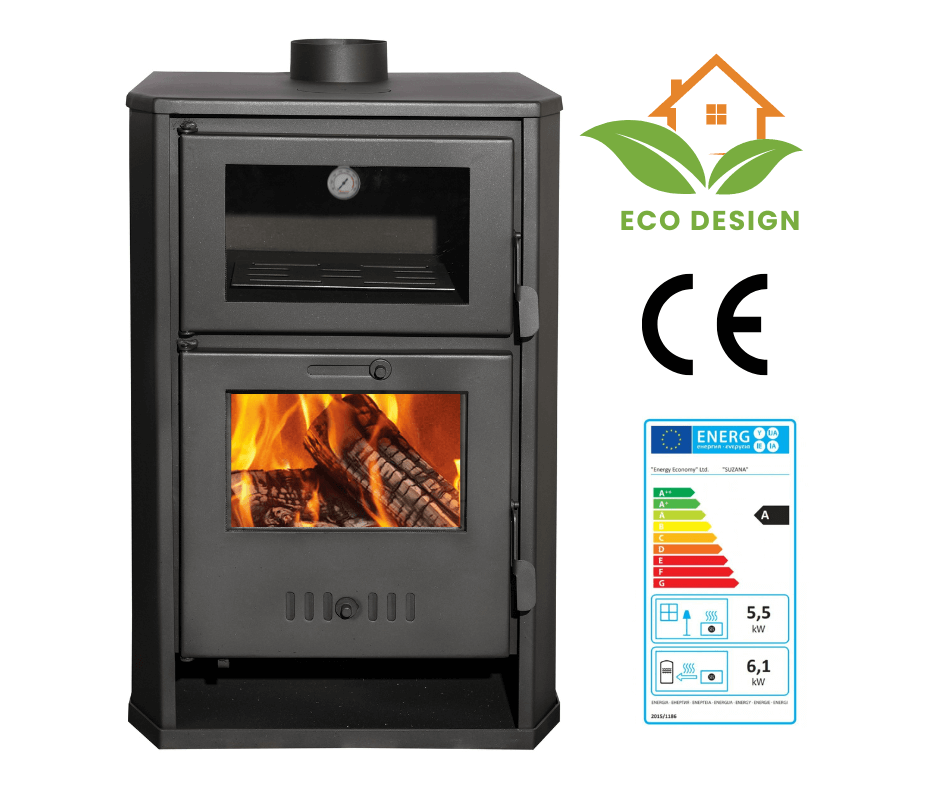 Wood-burning fireplace with oven and water jacket