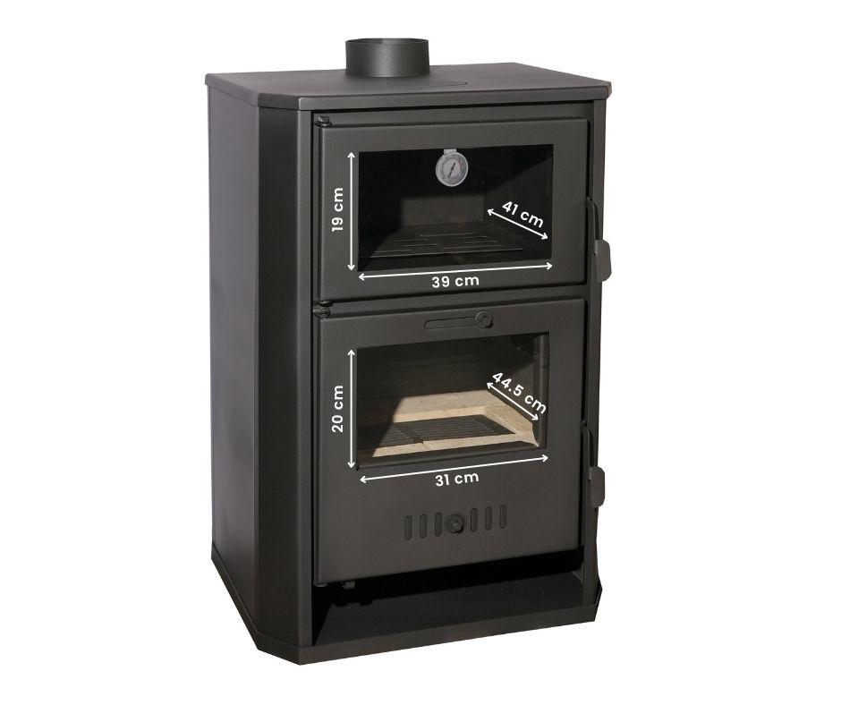 Wood-burning fireplace with oven and water jacket