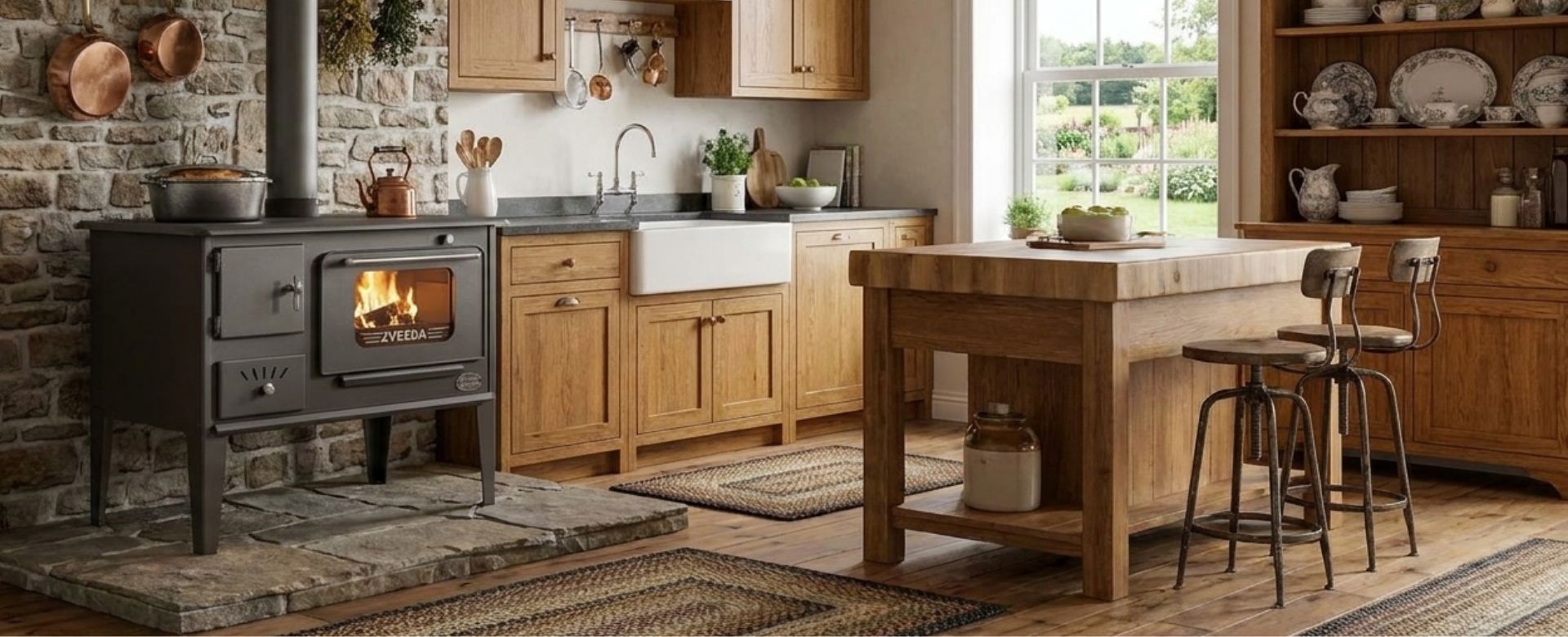 Wood cooker stove with oven and legs