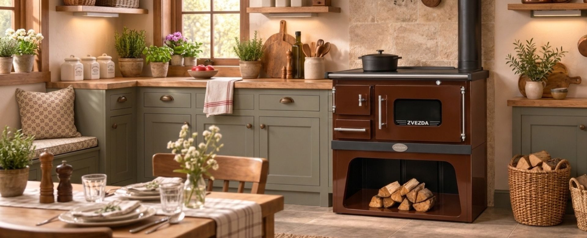 Wood cooker stove with oven