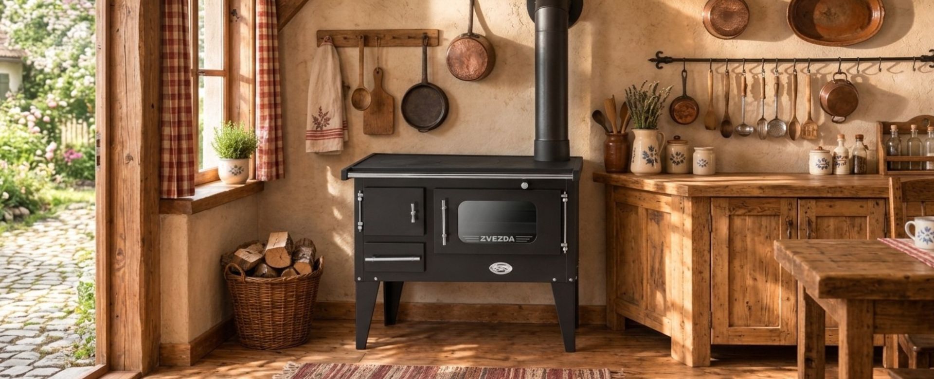 Wood cooker stove with oven