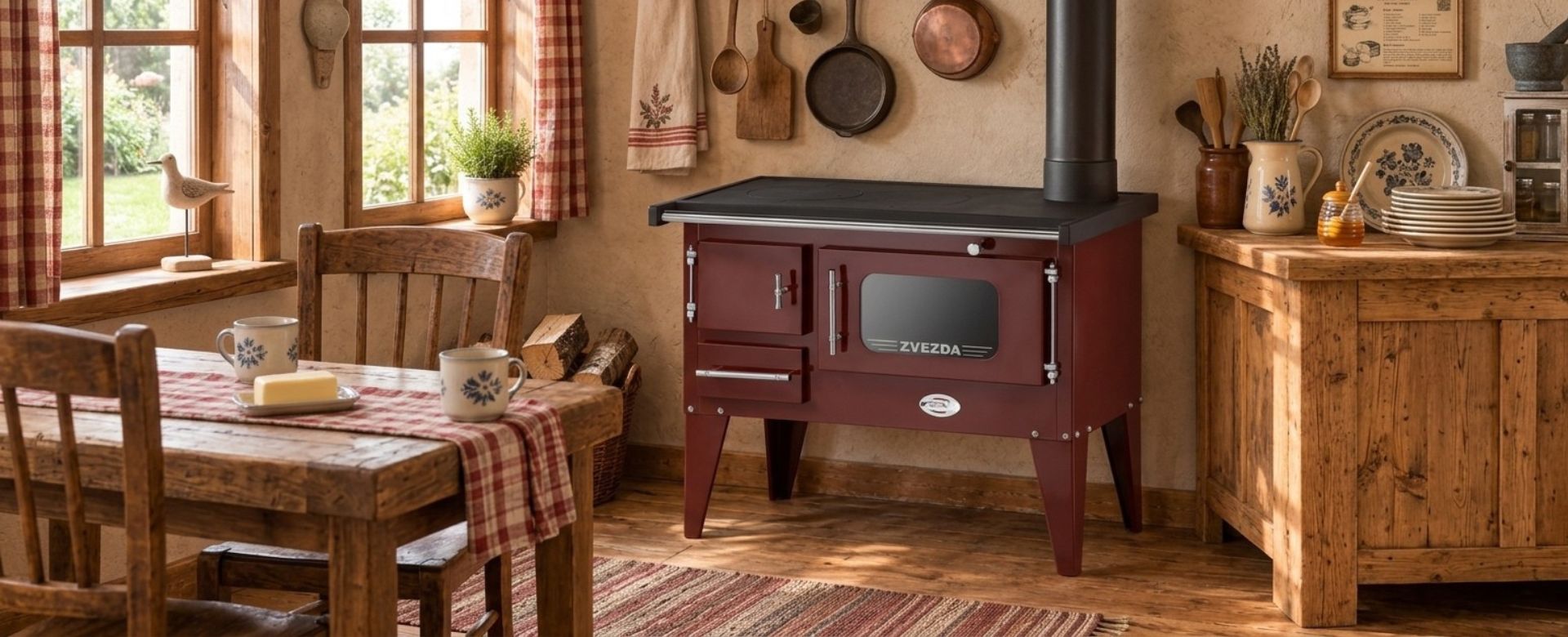 Wood cooker stove with oven
