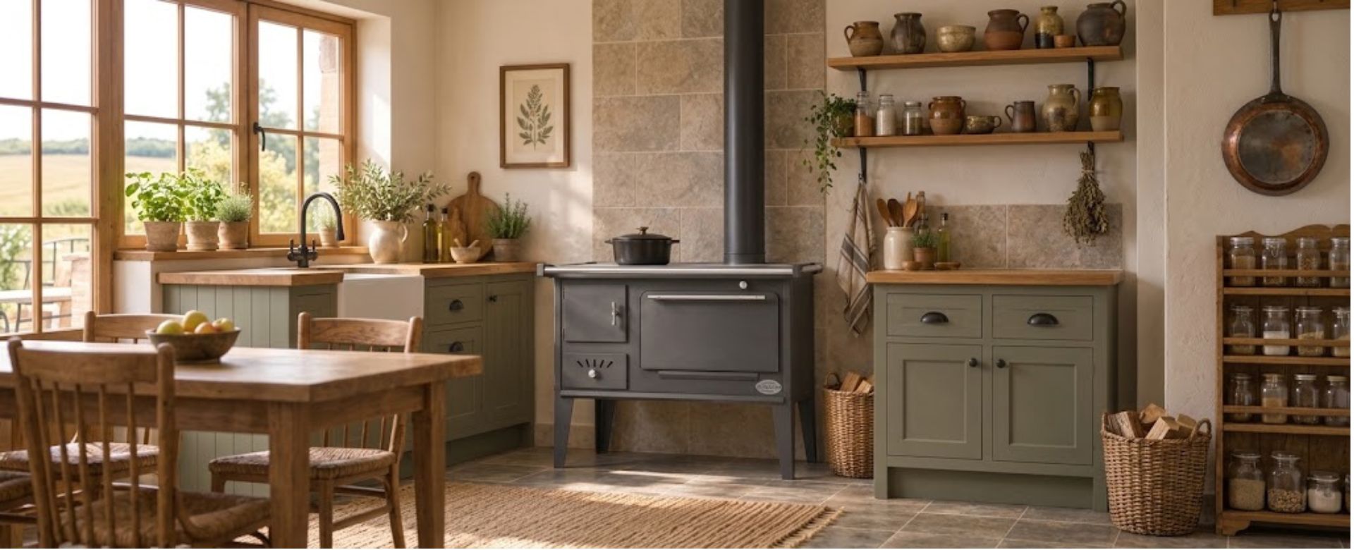 Wood cooker stove with oven
