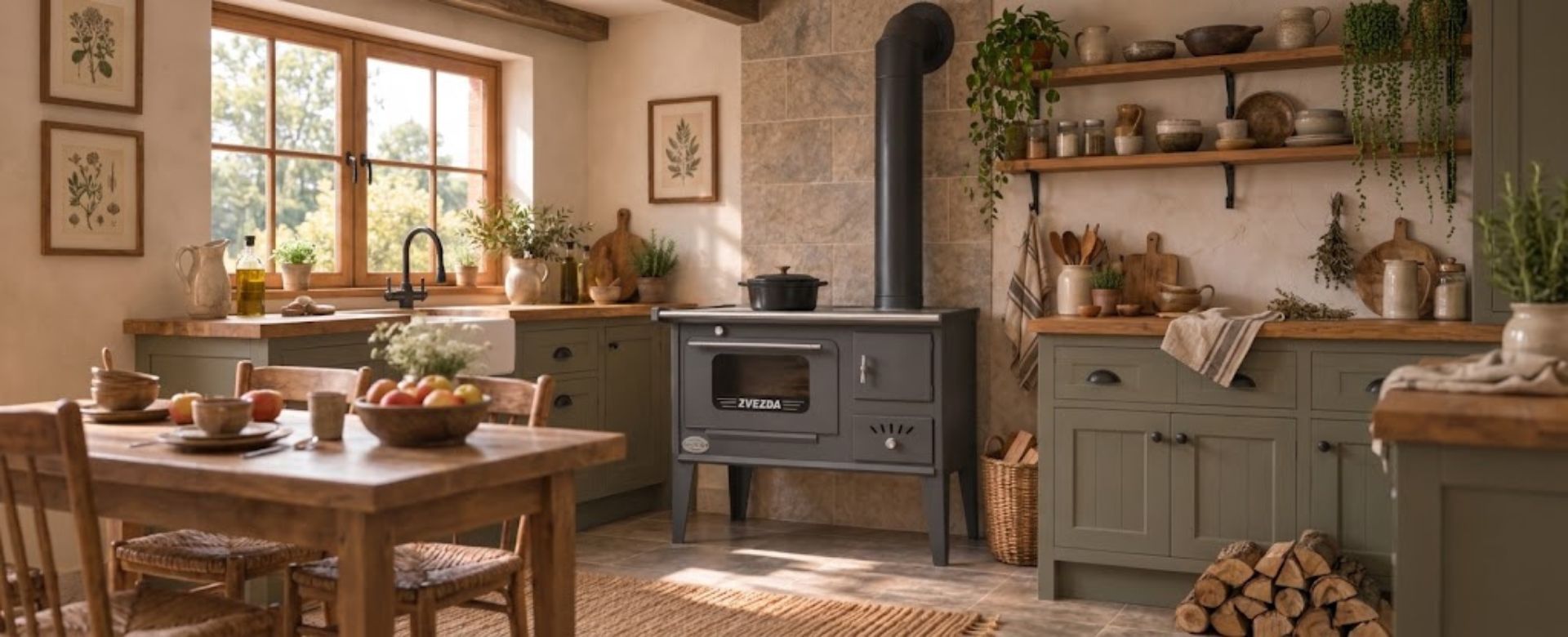 Wood cooker stove with oven