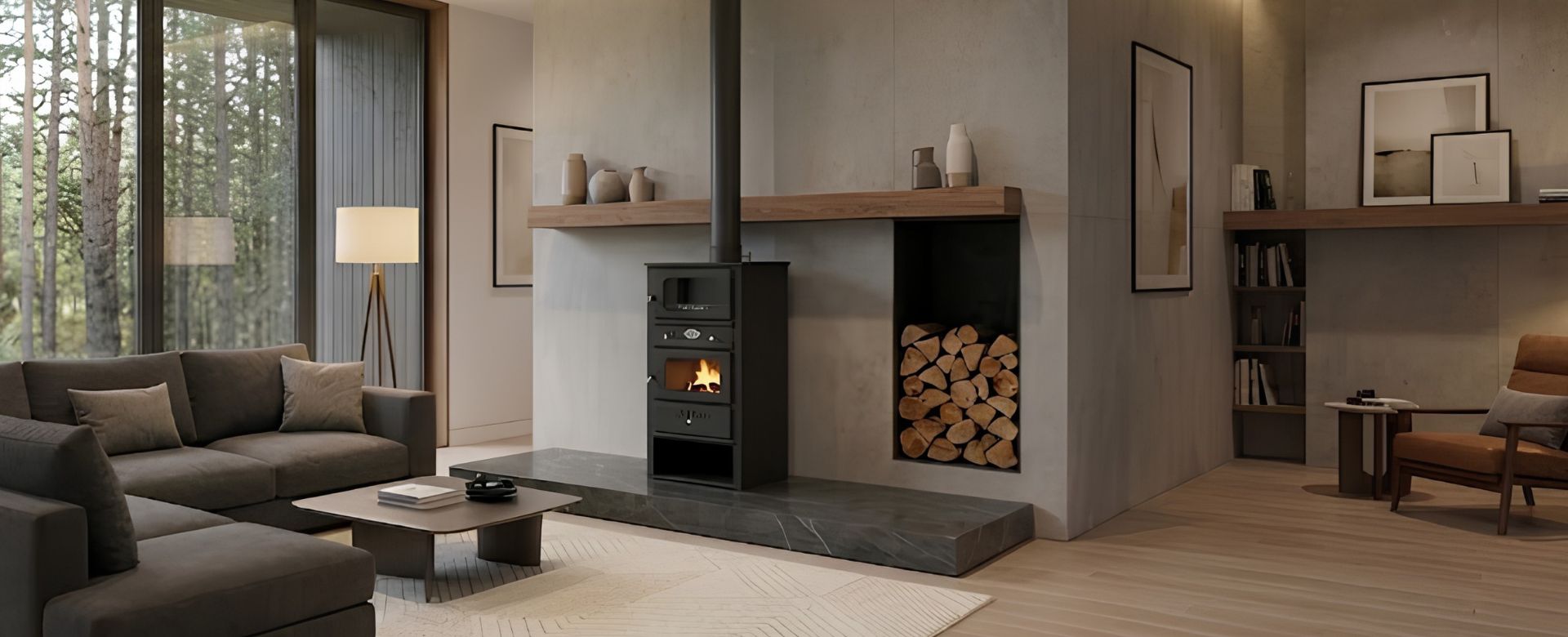 Wood burning stove with oven