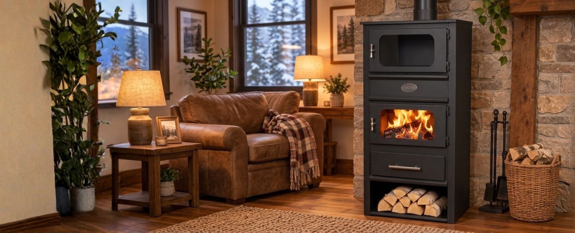 Wood burning stove with oven