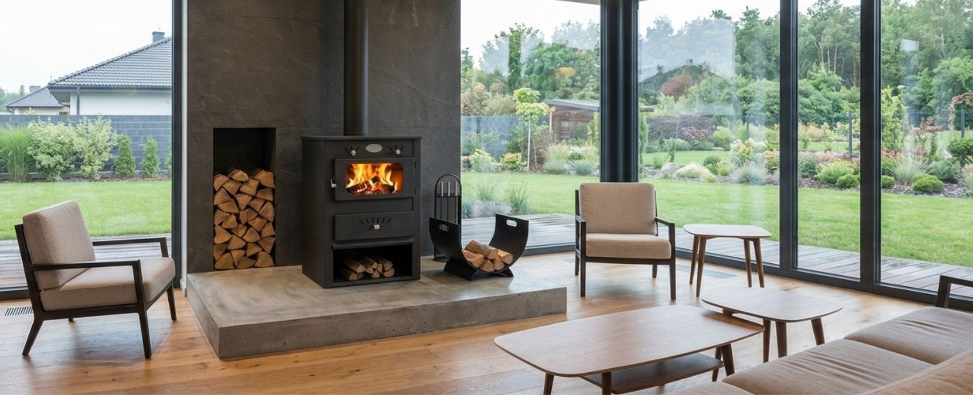 Wood burning stove with back boiler