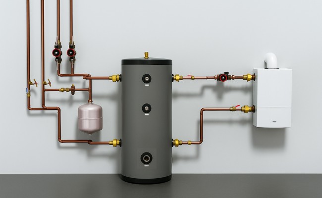 Anschlussschema des Pufferspeichers an das Heizungssystem