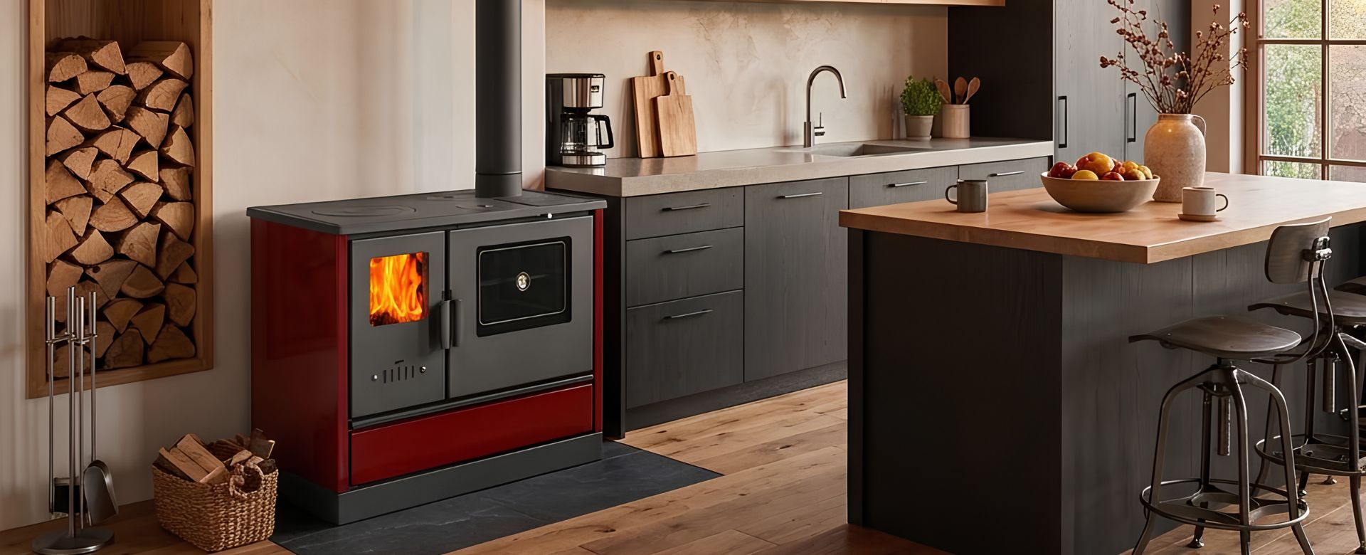 Cucina a Legna Balkan Energy 4020 Bordò con Piano in Ghisa