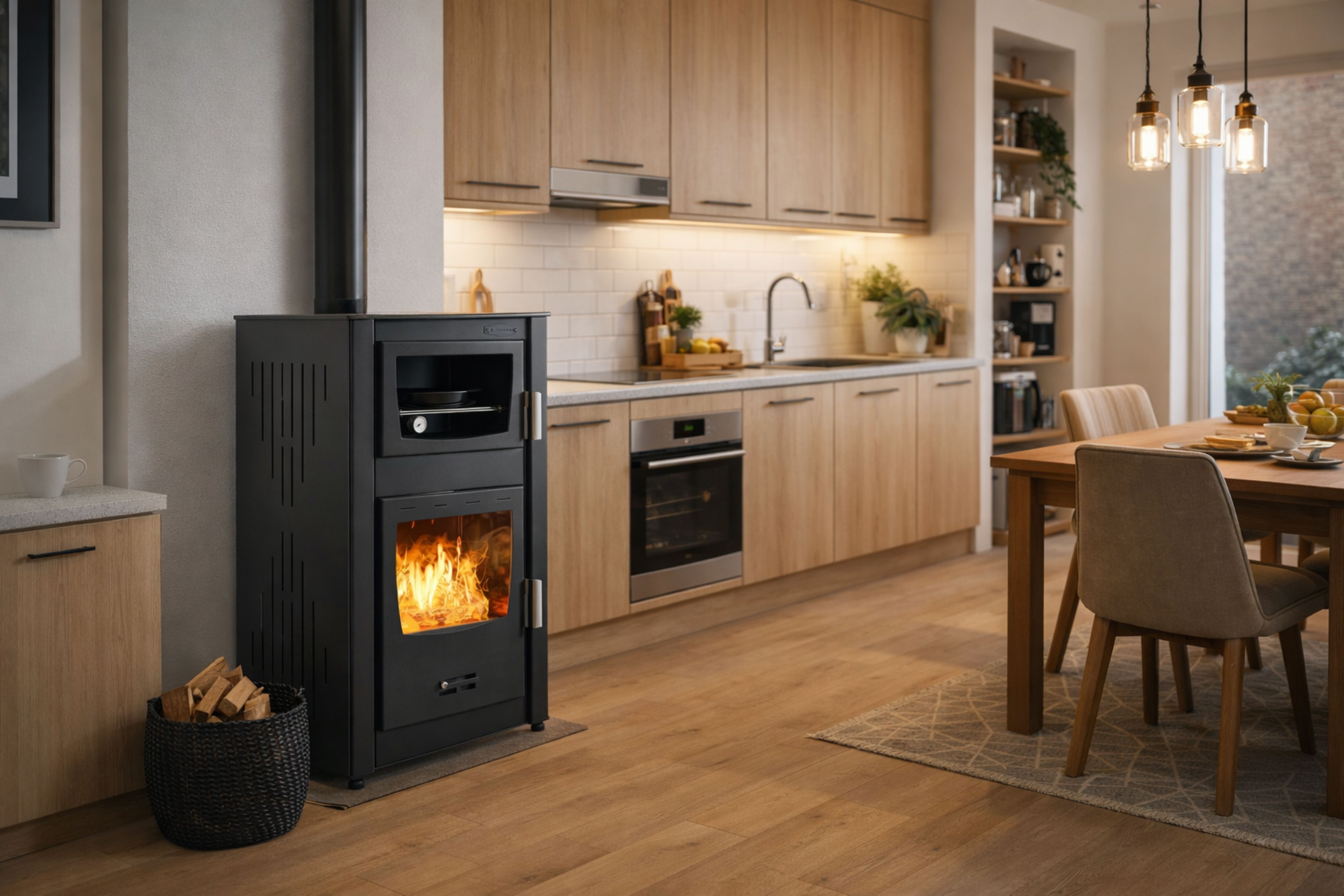 Камина на дърва с фурна и водна риза