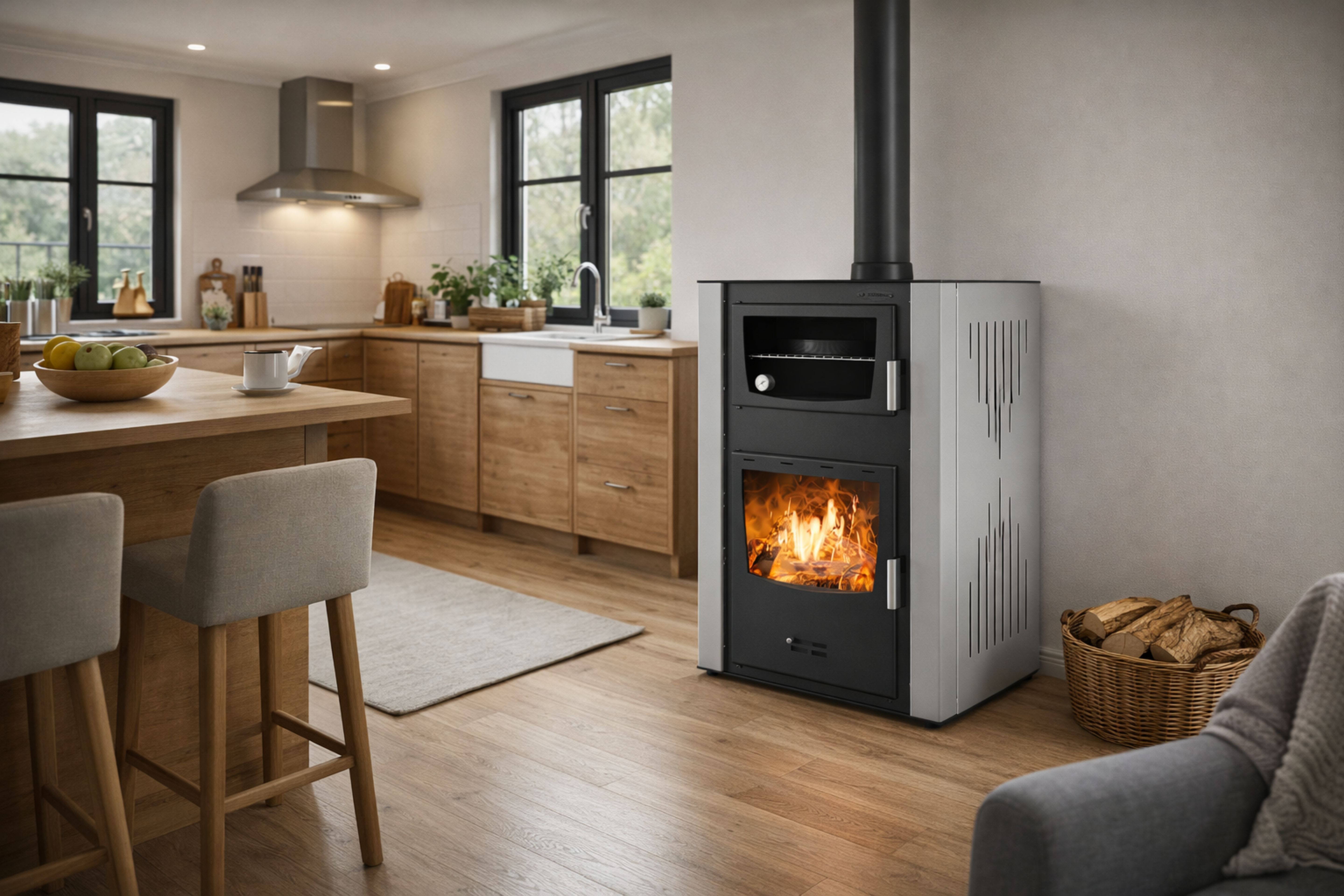 Камина на дърва с фурна и водна риза